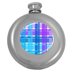 Gingham Pattern Blue Purple Shades Round Hip Flask (5 Oz) by Amaryn4rt