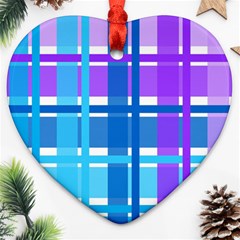 Gingham Pattern Blue Purple Shades Heart Ornament (two Sides)