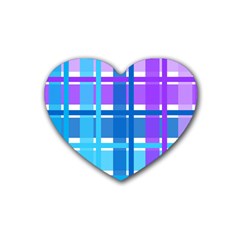 Gingham Pattern Blue Purple Shades Heart Coaster (4 Pack)  by Amaryn4rt