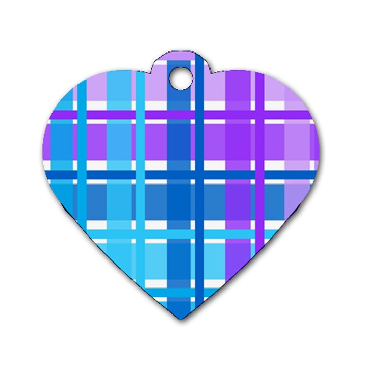 Gingham Pattern Blue Purple Shades Dog Tag Heart (Two Sides)