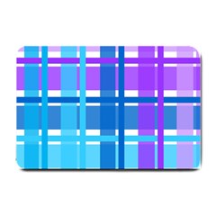 Gingham Pattern Blue Purple Shades Small Doormat  by Amaryn4rt