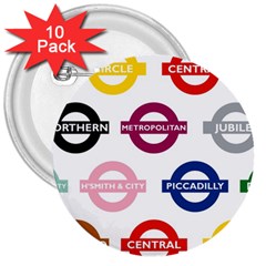 Underground Signs Tube Signs 3  Buttons (10 Pack)  by Amaryn4rt