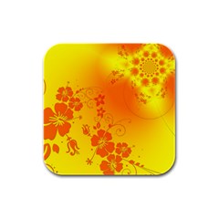 Flowers Floral Design Flora Yellow Rubber Square Coaster (4 Pack) 