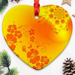 Flowers Floral Design Flora Yellow Heart Ornament (two Sides)