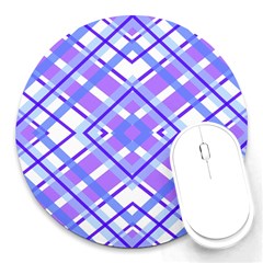 Geometric Plaid Pale Purple Blue Round Mousepads by Amaryn4rt