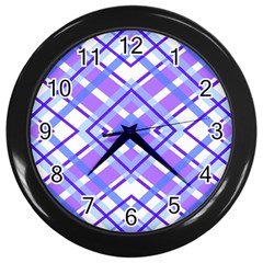 Geometric Plaid Pale Purple Blue Wall Clocks (black) by Amaryn4rt