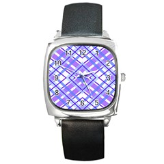 Geometric Plaid Pale Purple Blue Square Metal Watch by Amaryn4rt