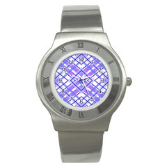 Geometric Plaid Pale Purple Blue Stainless Steel Watch