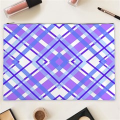 Geometric Plaid Pale Purple Blue Cosmetic Bag (xxl)  by Amaryn4rt