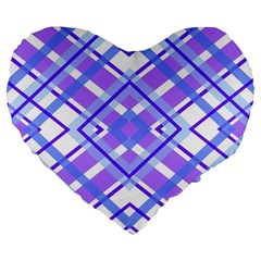 Geometric Plaid Pale Purple Blue Large 19  Premium Heart Shape Cushions by Amaryn4rt