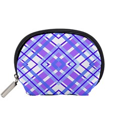 Geometric Plaid Pale Purple Blue Accessory Pouches (small)  by Amaryn4rt