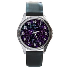 Retro Flower Pattern Design Batik Round Metal Watch by Amaryn4rt