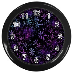 Retro Flower Pattern Design Batik Wall Clocks (black) by Amaryn4rt