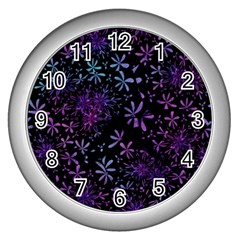 Retro Flower Pattern Design Batik Wall Clocks (silver)  by Amaryn4rt