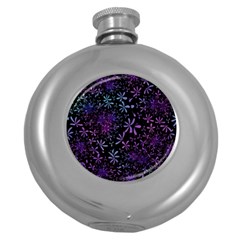 Retro Flower Pattern Design Batik Round Hip Flask (5 Oz) by Amaryn4rt