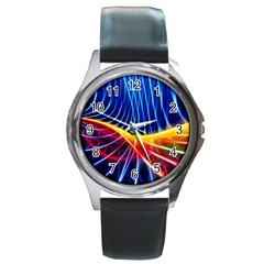 Color Colorful Wave Abstract Round Metal Watch