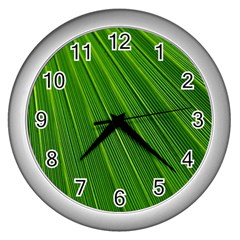 Green Lines Macro Pattern Wall Clocks (silver)  by Amaryn4rt