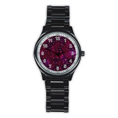 Retro Flower Pattern Design Batik Stainless Steel Round Watch by Amaryn4rt