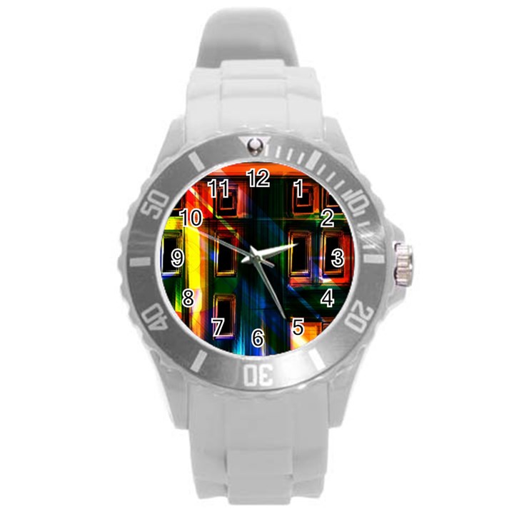 Architecture City Homes Window Round Plastic Sport Watch (L)