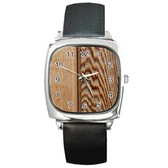 Wood Grain Texture Brown Square Metal Watch