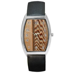 Wood Grain Texture Brown Barrel Style Metal Watch by Amaryn4rt