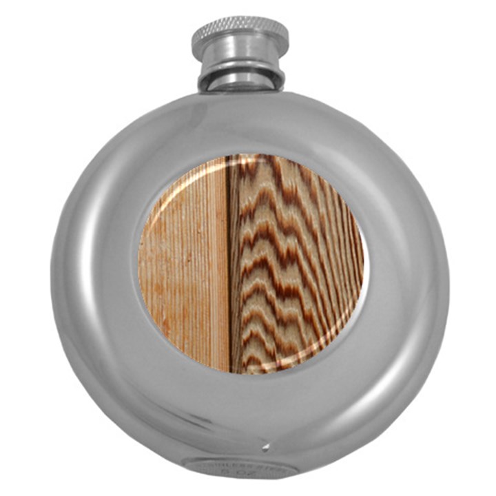 Wood Grain Texture Brown Round Hip Flask (5 oz)