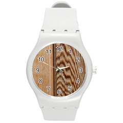 Wood Grain Texture Brown Round Plastic Sport Watch (m) by Amaryn4rt