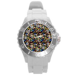 Abstract Pattern Design Artwork Round Plastic Sport Watch (l)