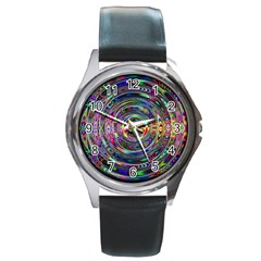 Wave Line Colorful Brush Particles Round Metal Watch by Amaryn4rt