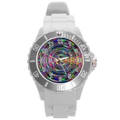 Wave Line Colorful Brush Particles Round Plastic Sport Watch (L)