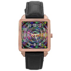 Wave Line Colorful Brush Particles Rose Gold Leather Watch 