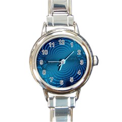 Abstract Fractal Blue Background Round Italian Charm Watch