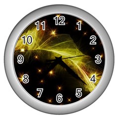 Particles Vibration Line Wave Wall Clocks (silver)  by Amaryn4rt