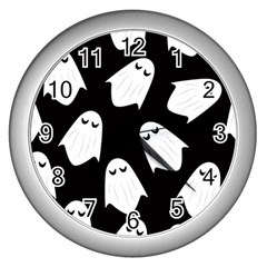 Ghost Halloween Pattern Wall Clocks (silver)  by Amaryn4rt