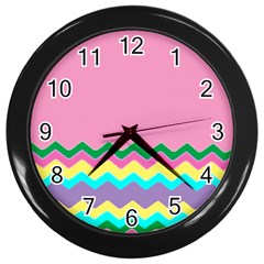 Easter Chevron Pattern Stripes Wall Clocks (black) by Amaryn4rt