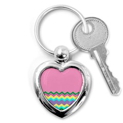 Easter Chevron Pattern Stripes Key Chains (heart)  by Amaryn4rt