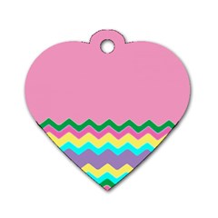 Easter Chevron Pattern Stripes Dog Tag Heart (one Side) by Amaryn4rt