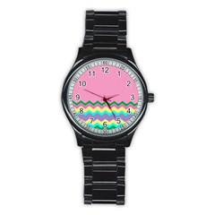 Easter Chevron Pattern Stripes Stainless Steel Round Watch by Amaryn4rt