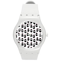 Cat Seamless Animal Pattern Round Plastic Sport Watch (m) by Amaryn4rt