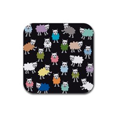 Sheep Cartoon Colorful Rubber Square Coaster (4 Pack) 