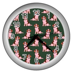 Dog Animal Pattern Wall Clocks (silver)  by Amaryn4rt