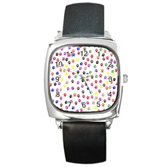 Paw Prints Background Square Metal Watch