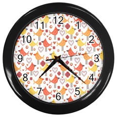 Animal Pattern Happy Birds Seamless Pattern Wall Clocks (black) by Amaryn4rt