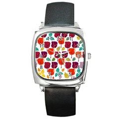 Tree Pattern Background Square Metal Watch by Amaryn4rt