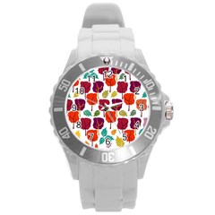 Tree Pattern Background Round Plastic Sport Watch (l) by Amaryn4rt