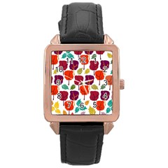 Tree Pattern Background Rose Gold Leather Watch  by Amaryn4rt