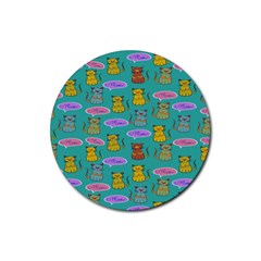 Meow Cat Pattern Rubber Coaster (round)  by Amaryn4rt