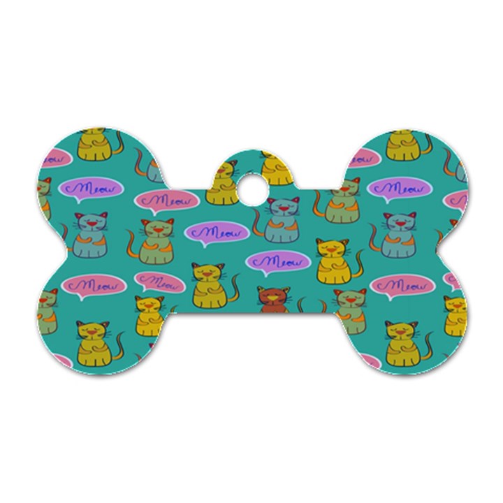 Meow Cat Pattern Dog Tag Bone (One Side)