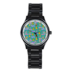 Meow Cat Pattern Stainless Steel Round Watch by Amaryn4rt