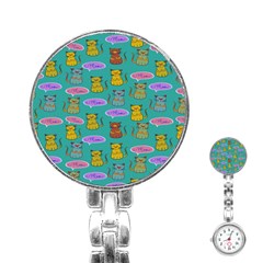 Meow Cat Pattern Stainless Steel Nurses Watch by Amaryn4rt